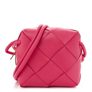Bottega Veneta  Lambskin Maxi Intrecciato Mini Cassette Camera Bag Cranberry