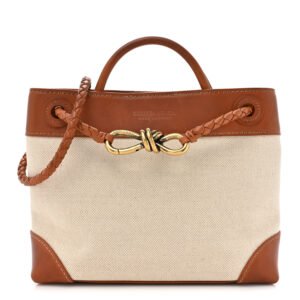 Bottega Veneta  Washed Canvas Calfskin Small Andiamo Shoulder Bag Natural Light Wood