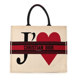 Christian Dior  Canvas DiorAmour Chinese Valentines Je T’aime Large Book Tote White Red