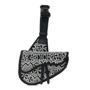 Christian Dior  X SHAWN STUSSY Grained Calfskin Beaded Flower Saddle Bag Blue White
