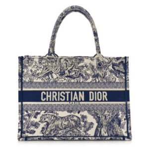 Christian Dior  Canvas Embroidered Medium Dioriviera Toile De Jouy Book Tote White