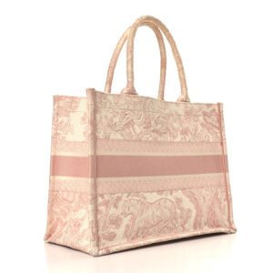 Christian Dior  Canvas Embroidered Medium Dioriviera Toile De Jouy Book Tote Rose