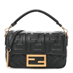 Fendi  Nappa FF 1974 Embossed Mini Baguette Black