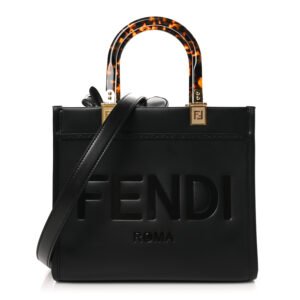 Fendi  Vitello King Plexiglass Logo Embossed Small Fendi Sunshine Shopper Tote Black