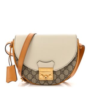 Gucci  GG Supreme Monogram Calfskin Small Padlock Messenger Shoulder Bag Beige Mystic White Sun Oil
