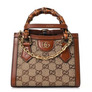 Gucci  New Canvas Charisma Calfskin Crystal GG Monogram Mini Diana Tote Bag Camel Ebony