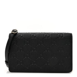 Gucci  Grainy Calfskin GG Emblem Wallet On Chain Black