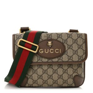 Gucci  GG Supreme Monogram Web Small Neo Vintage Double Flap Messenger Bag Beige New Acero
