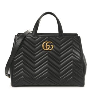 Gucci  Calfskin Matelasse Medium GG Marmont Tote Black