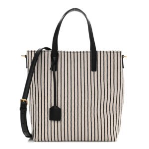 Saint Laurent  Canvas Striped Toy Shopping Tote Grey Black