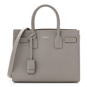 Saint Laurent  Grained Calfskin Topstitch Baby Sac De Jour Fog